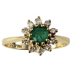 14 Karat Gelbgold Smaragd- und Diamantring Größe 7 #19916