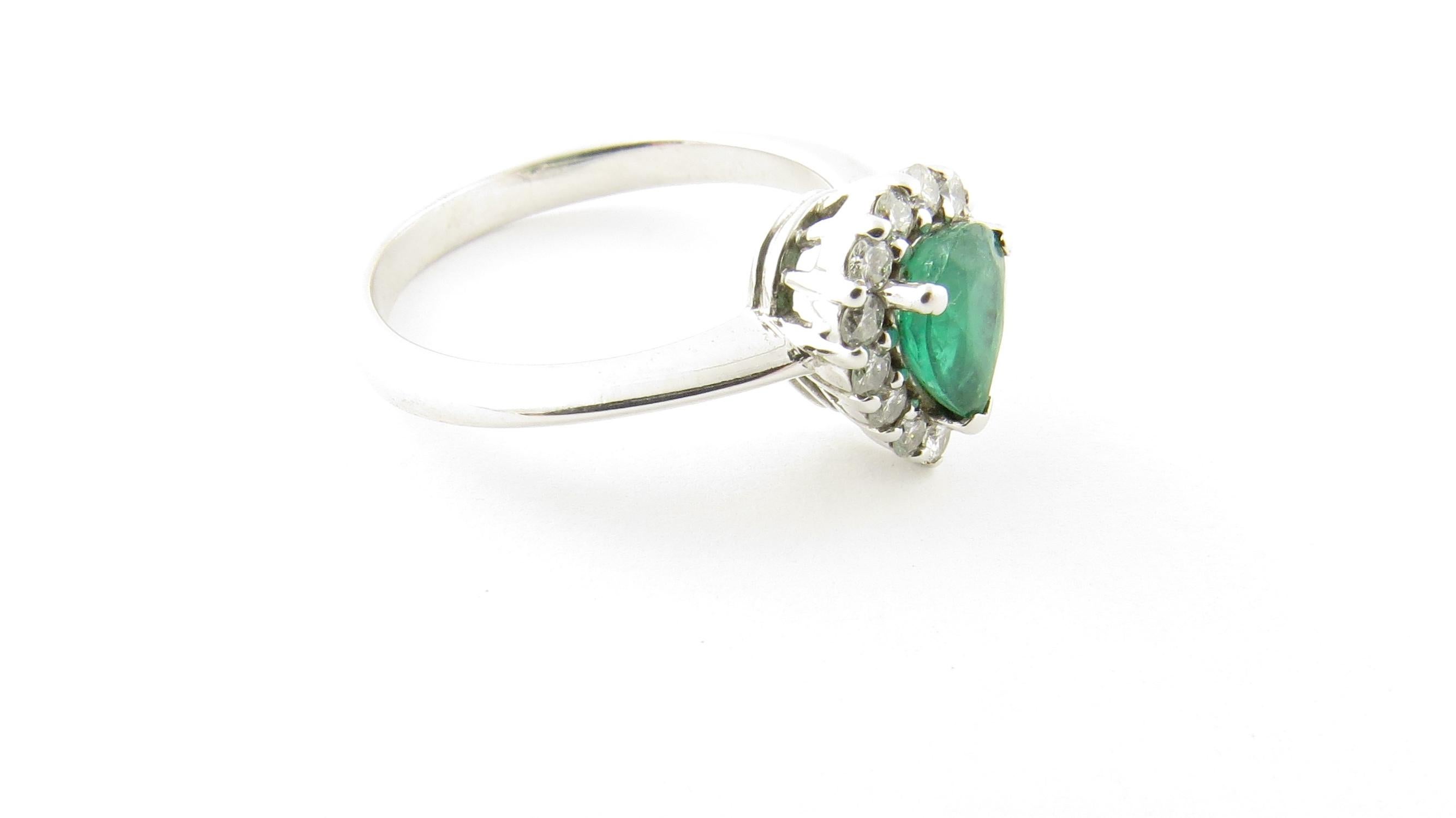 Women's 14 Karat White Gold Emerald and Diamond Ring For Sale
