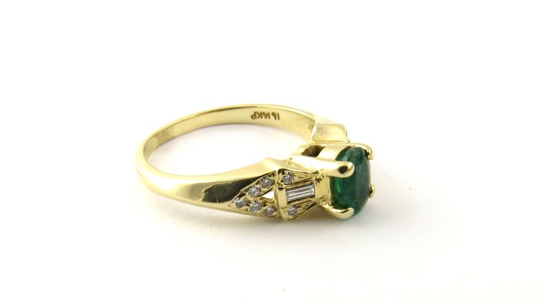 14 Karat Yellow Gold Emerald and Diamond Ring For Sale at 1stdibs
