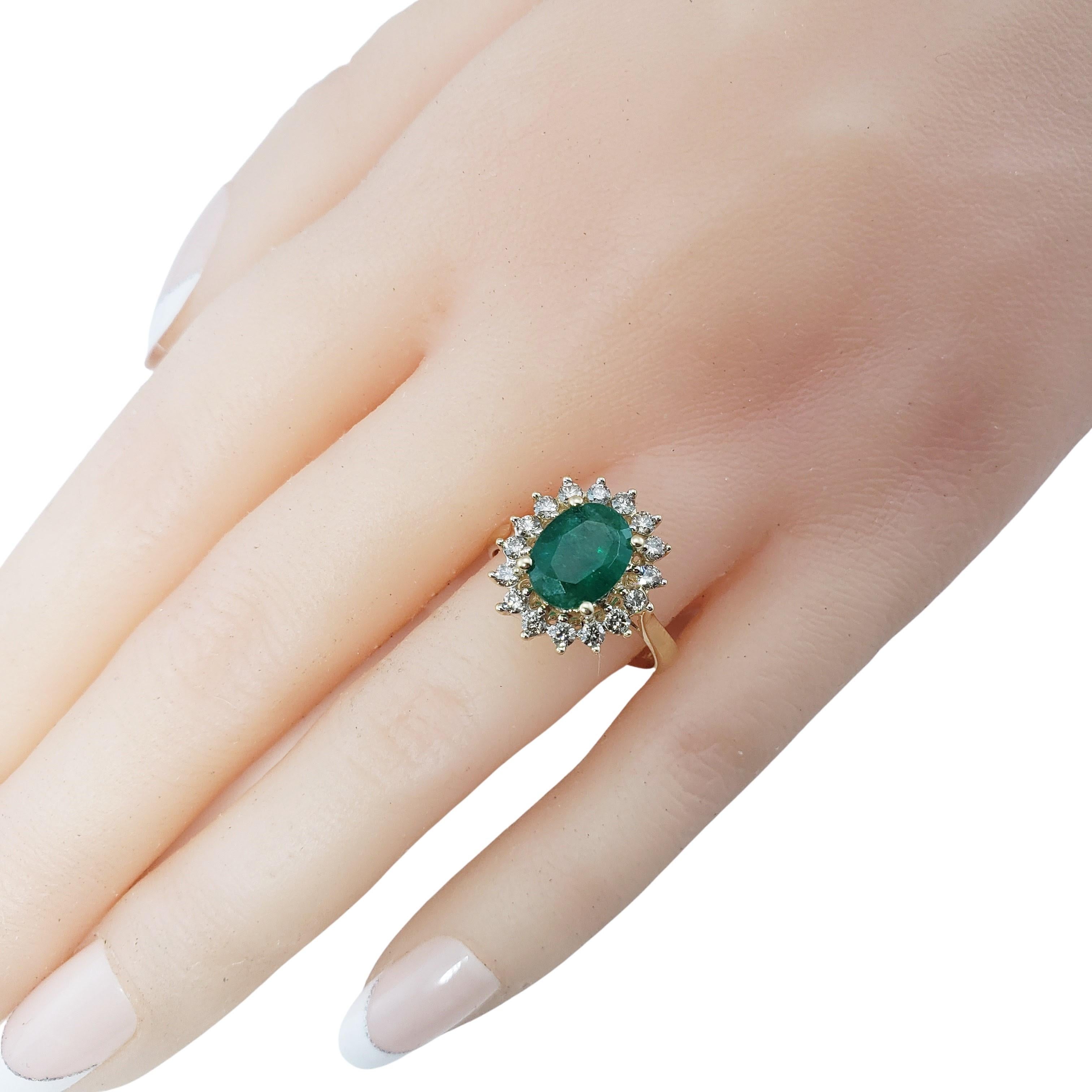 14 Karat Yellow Gold Natural Emerald and Diamond Ring For Sale 3