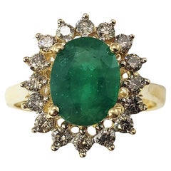 Vintage 14 Karat Yellow Gold Natural Emerald and Diamond Ring