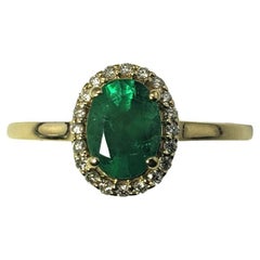 14 Karat Yellow Gold Emerald and Diamond Ring