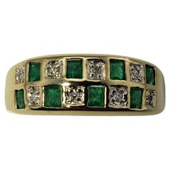 14 Karat Yellow Gold Emerald and Diamond Ring