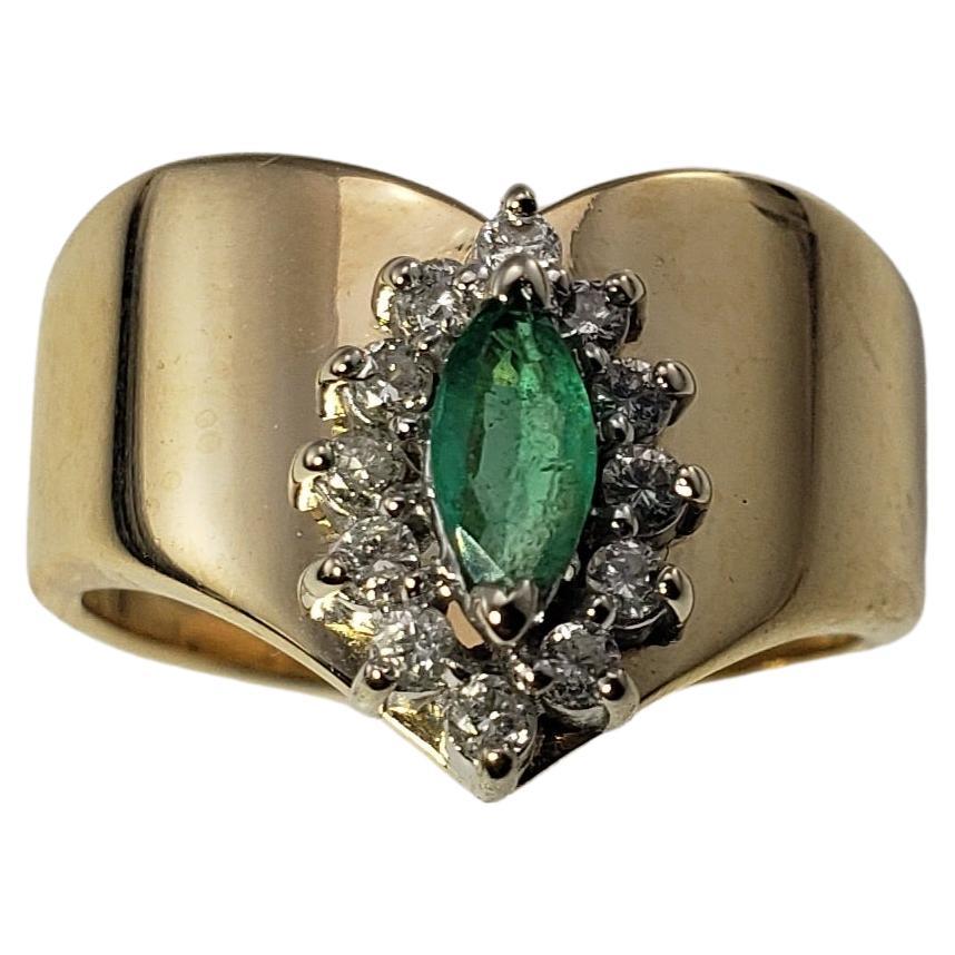 14 Karat Yellow Gold Natural Emerald and Diamond Ring