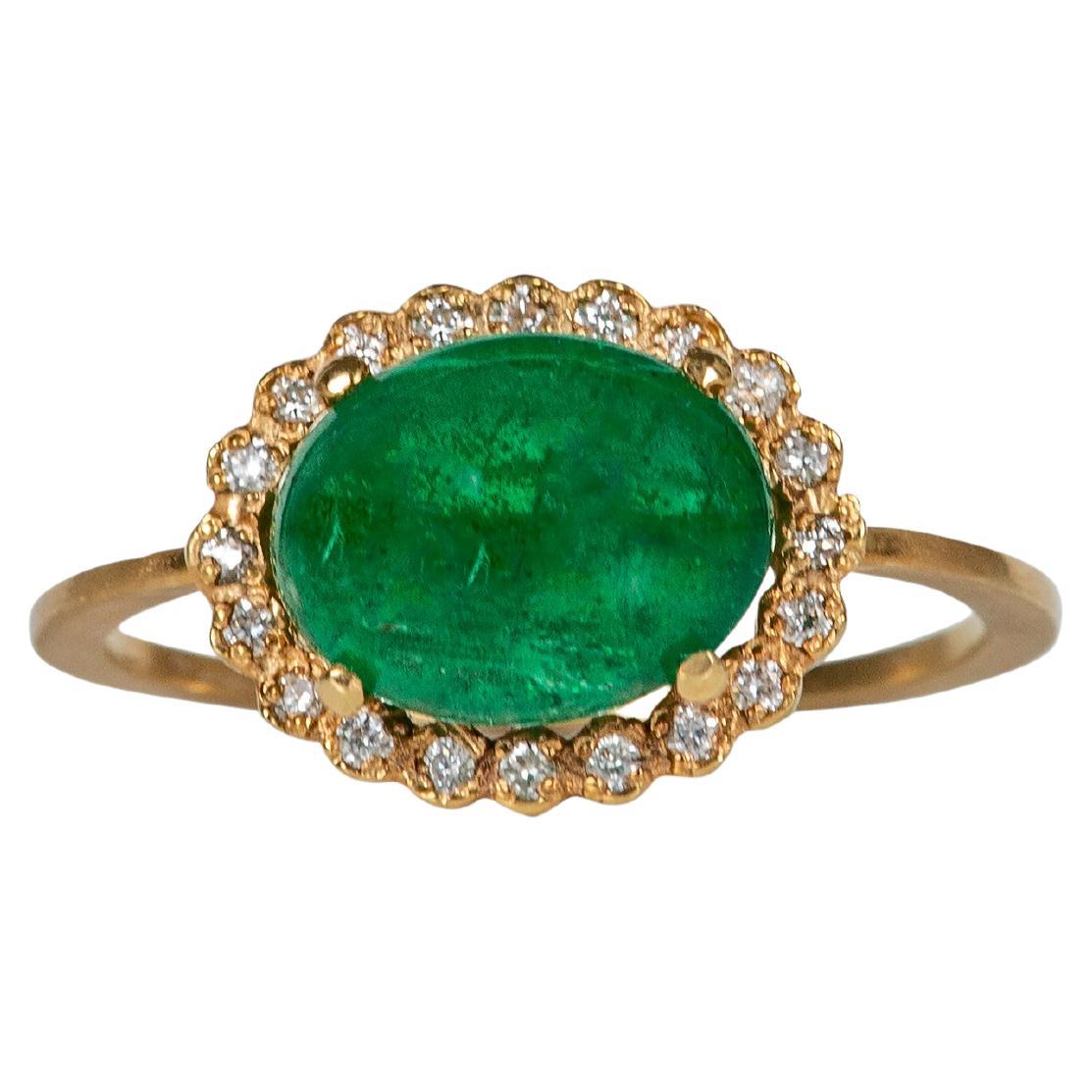 14 Karat Yellow Gold Emerald and Diamond Ring For Sale at 1stDibs