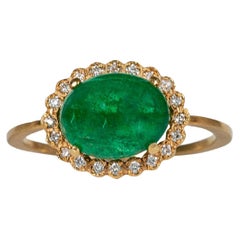 14 Karat Yellow Gold Emerald and Diamond Ring Suneera