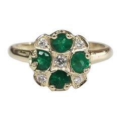 14 Karat Yellow Gold Emerald and Diamond Ring "The Cindy" Art Deco Style Ring