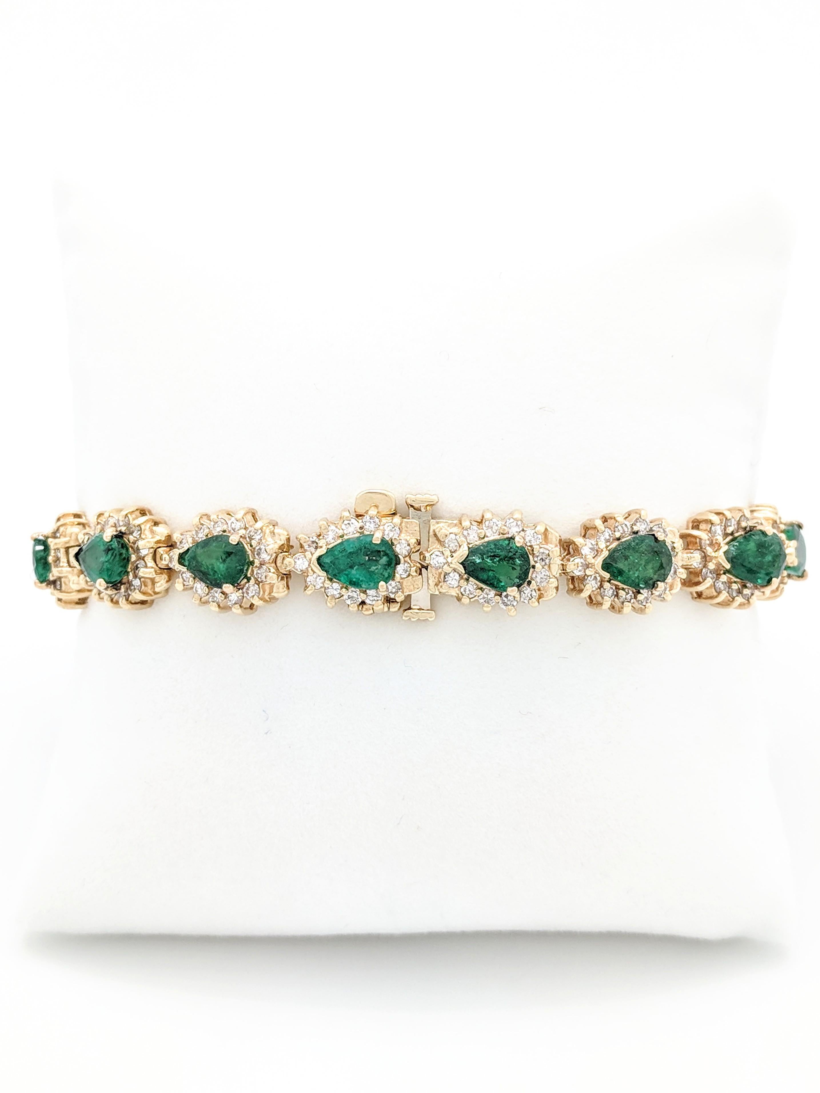 Women's 14 Karat Yellow Gold Emerald and Diamond Tennis Bracelet