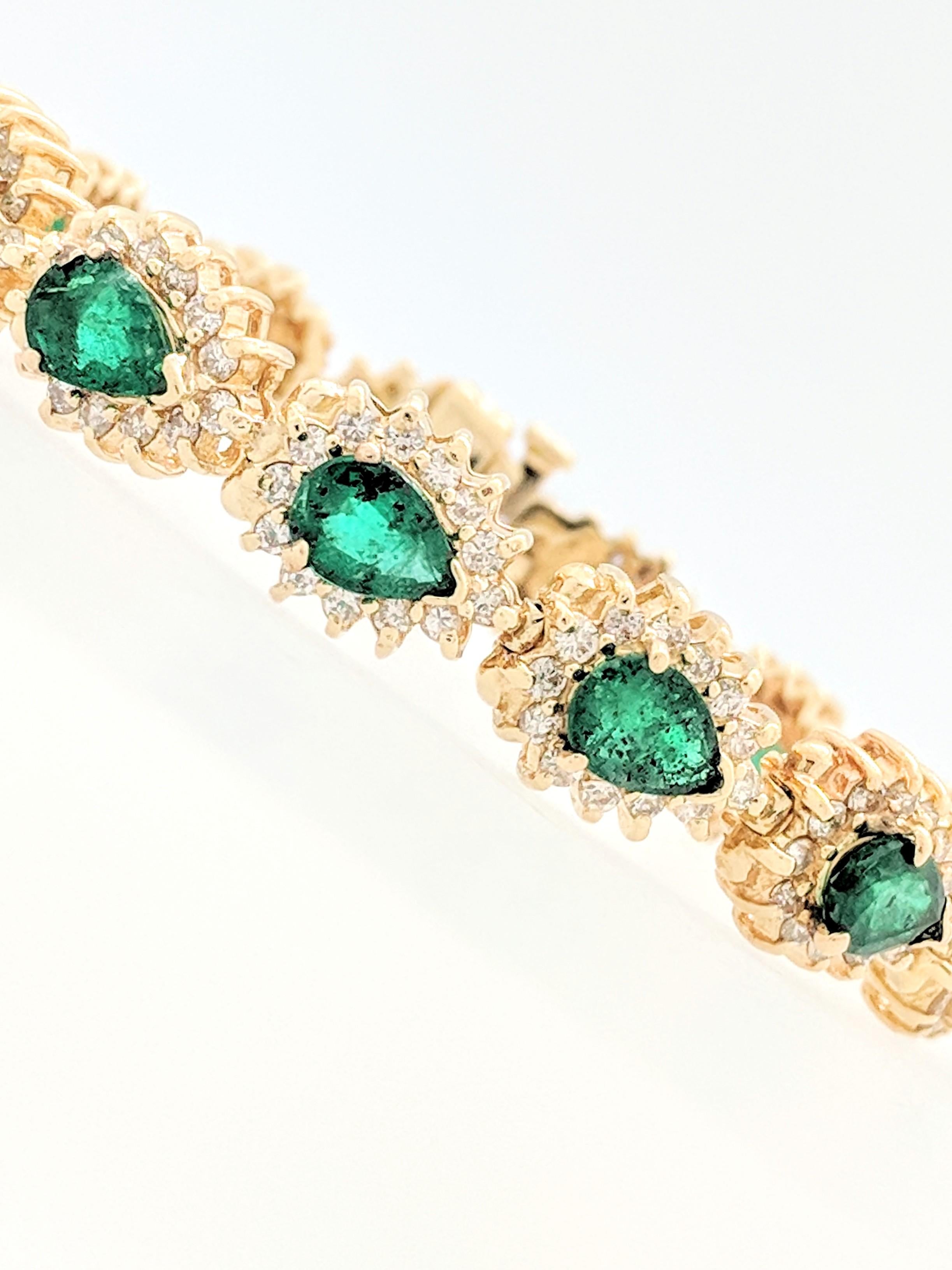 14 Karat Yellow Gold Emerald and Diamond Tennis Bracelet 2