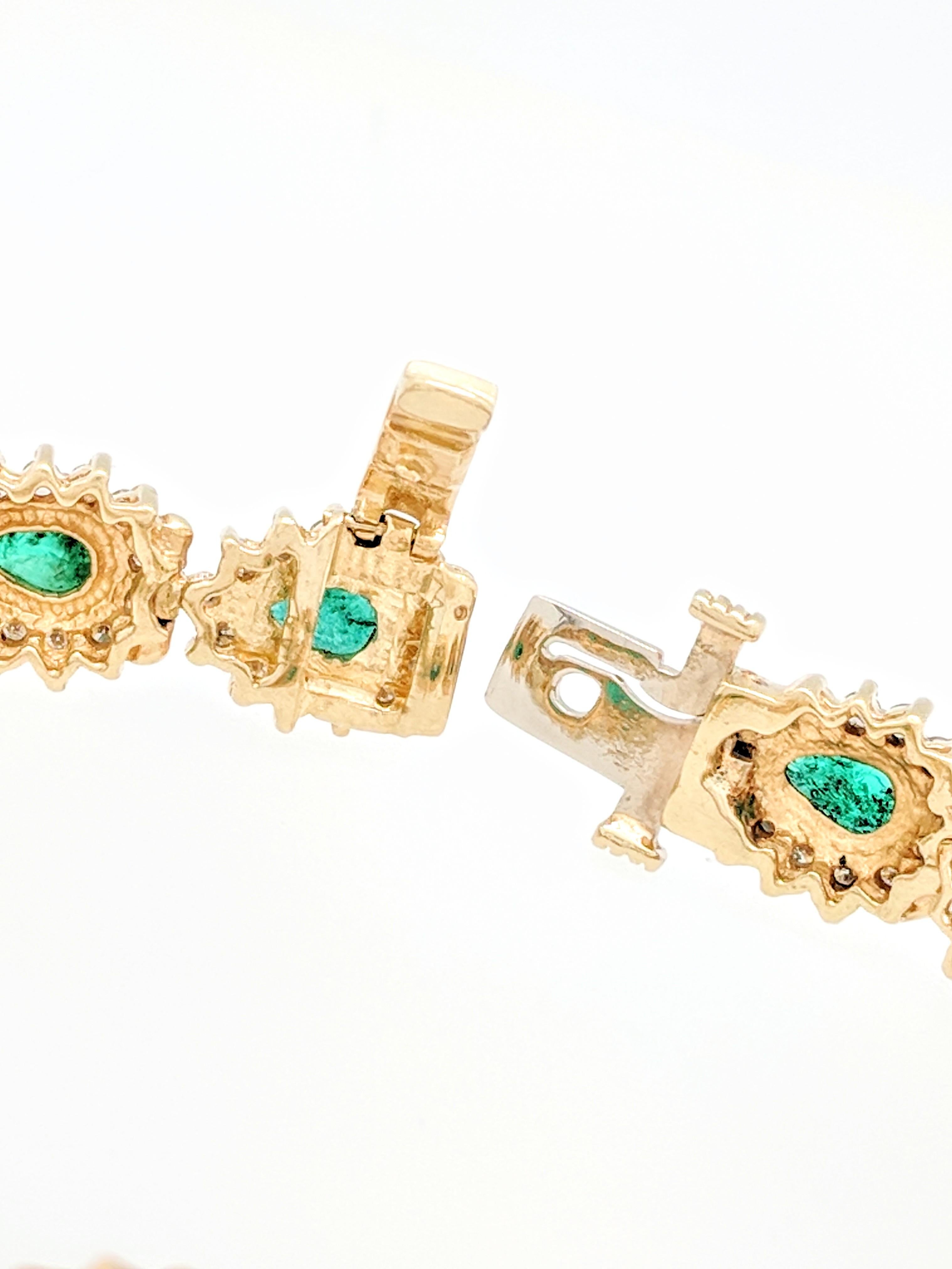 14 Karat Yellow Gold Emerald and Diamond Tennis Bracelet 3