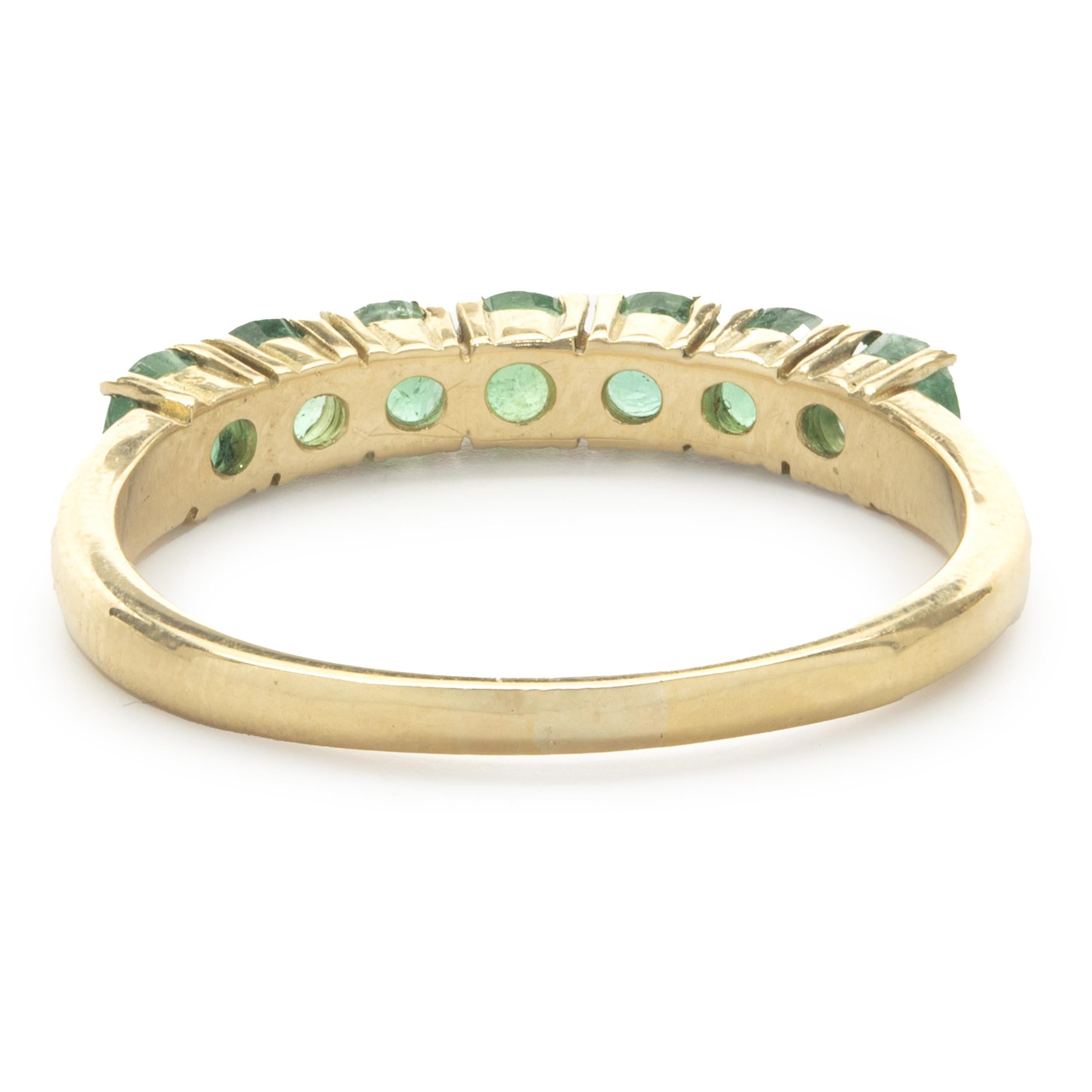 Round Cut 14 Karat Yellow Gold Emerald Band For Sale