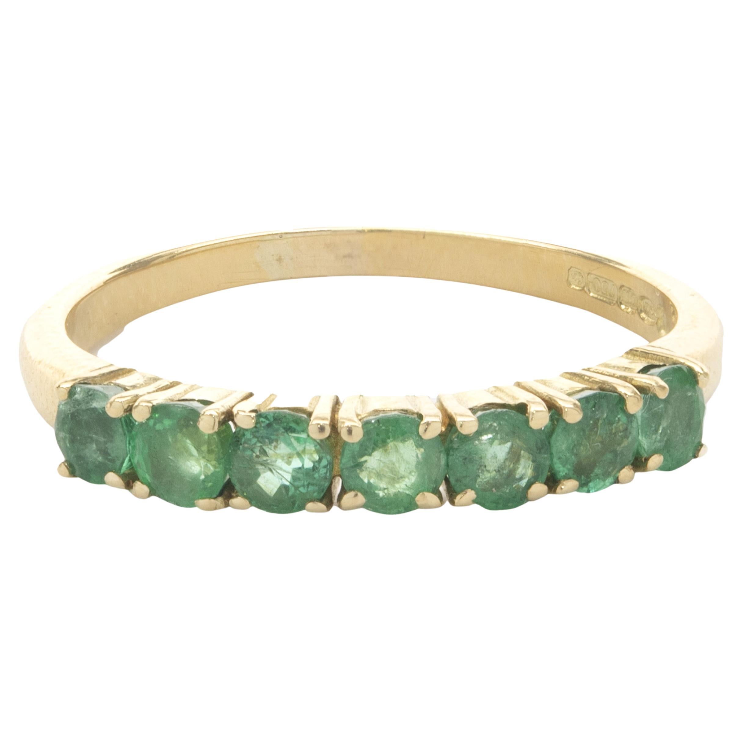 14 Karat Yellow Gold Emerald Band For Sale
