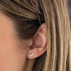 14 Karat Yellow Gold Emerald Cut and Round Brilliant Cut Diamond Stud Earrings