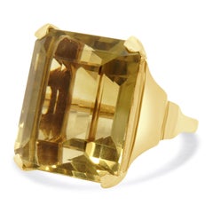 14 Karat Yellow Gold Emerald Cut Citrine Ring