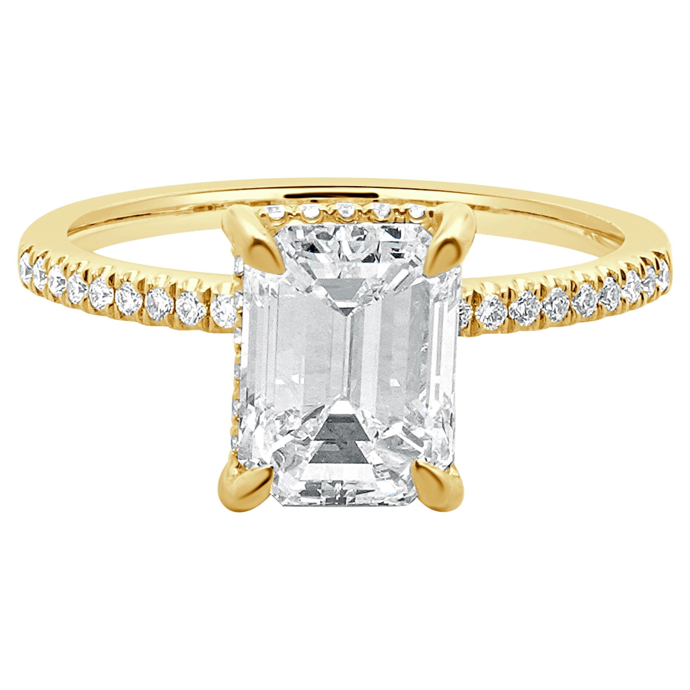14 Karat Yellow Gold Emerald Cut Diamond Engagement Ring