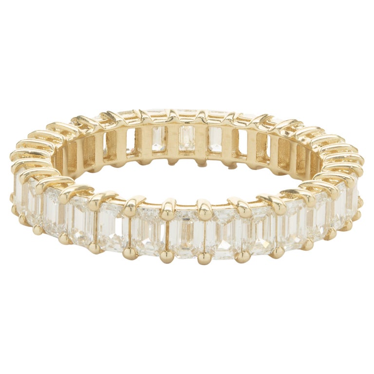 14 Karat Yellow Gold Emerald Cut Diamond Eternity Band For Sale at 1stDibs