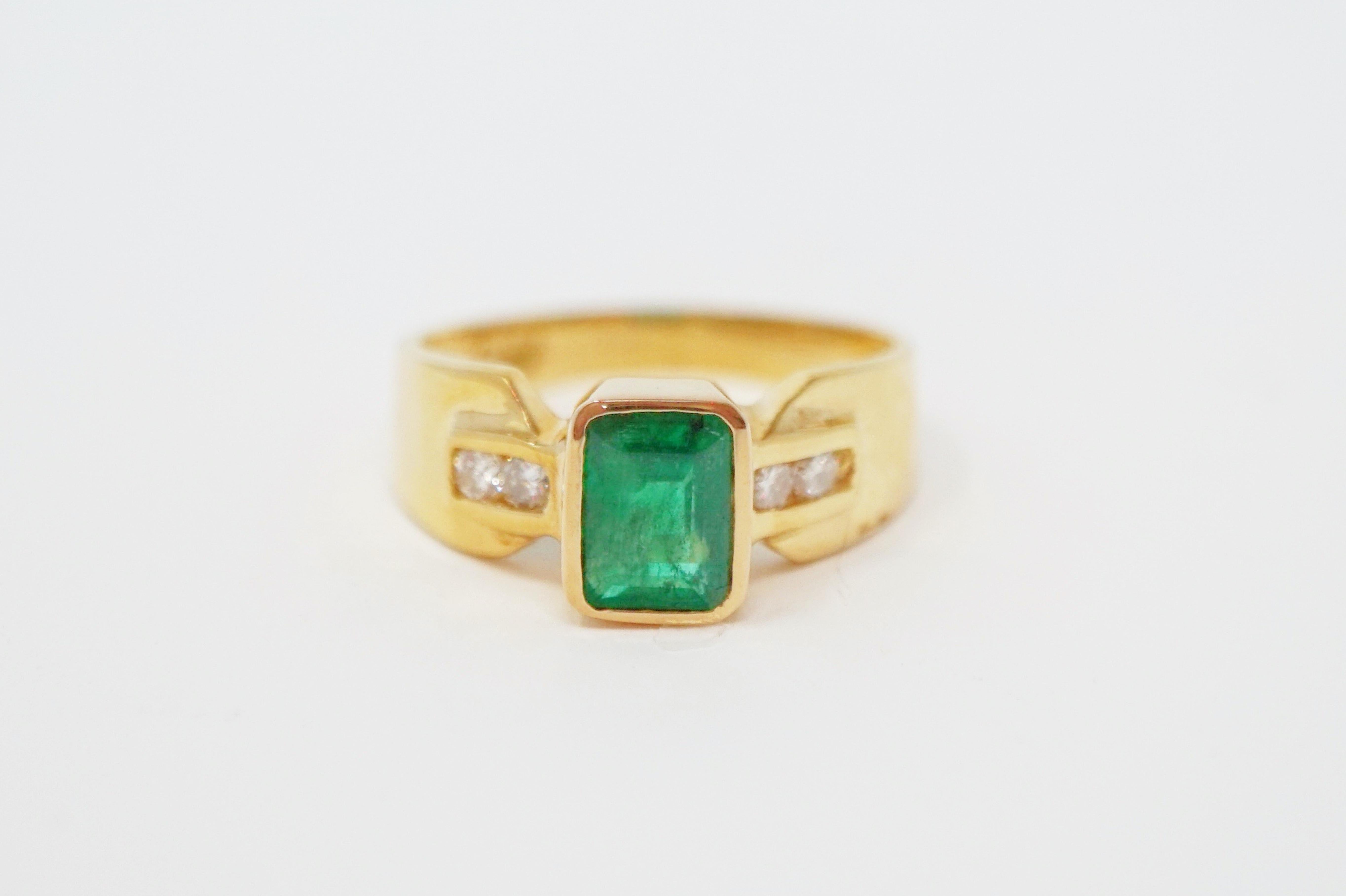 Emerald Cut 14 Karat Yellow Gold Emerald-Cut Emerald Ring with Diamonds
