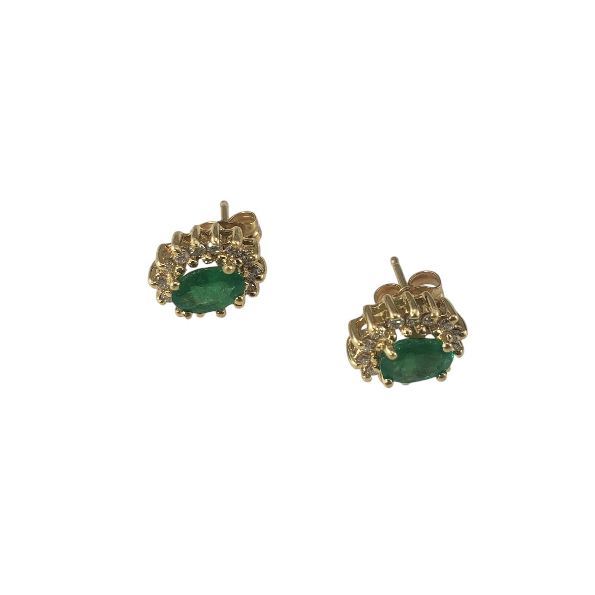 Oval Cut 14 Karat Yellow Gold Emerald Diamond Halo Stud Earrings  #19463 For Sale