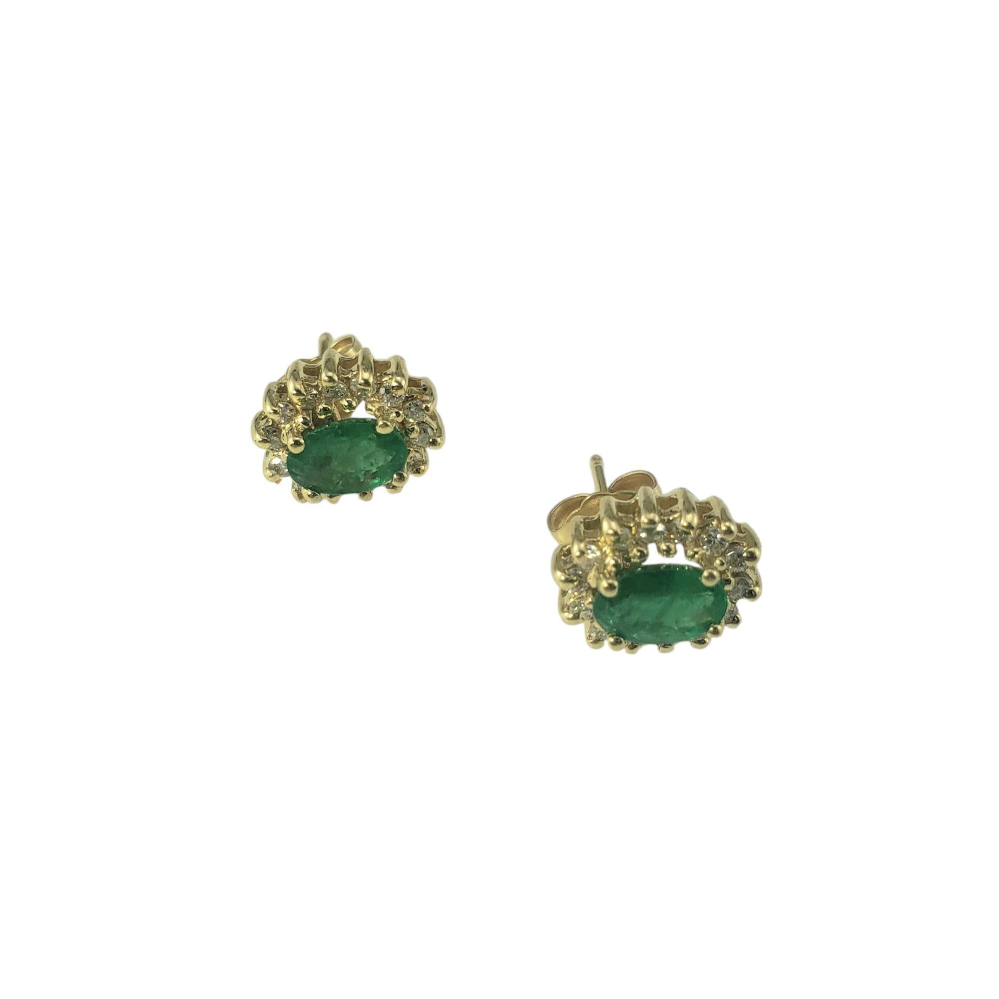14 Karat Yellow Gold Emerald Diamond Halo Stud Earrings  #19463 In Good Condition For Sale In Washington Depot, CT