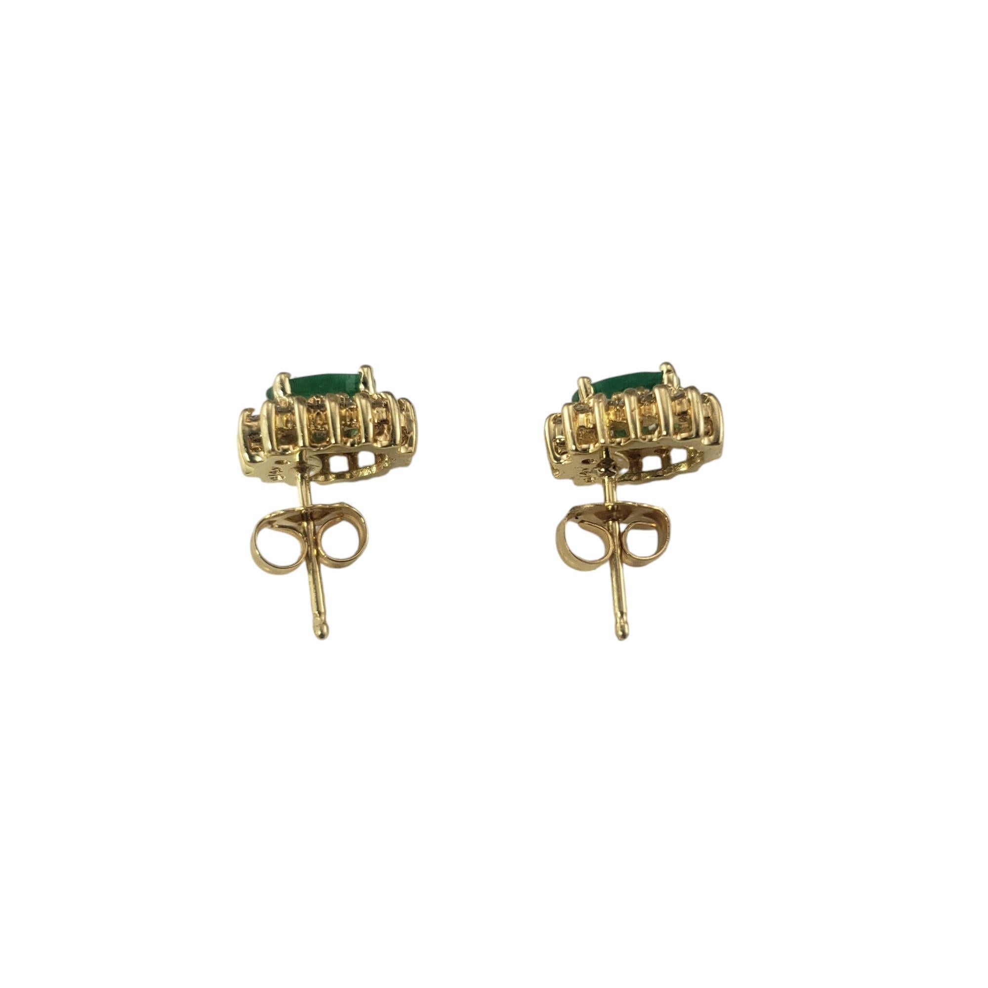 Women's 14 Karat Yellow Gold Emerald Diamond Halo Stud Earrings  #19463 For Sale