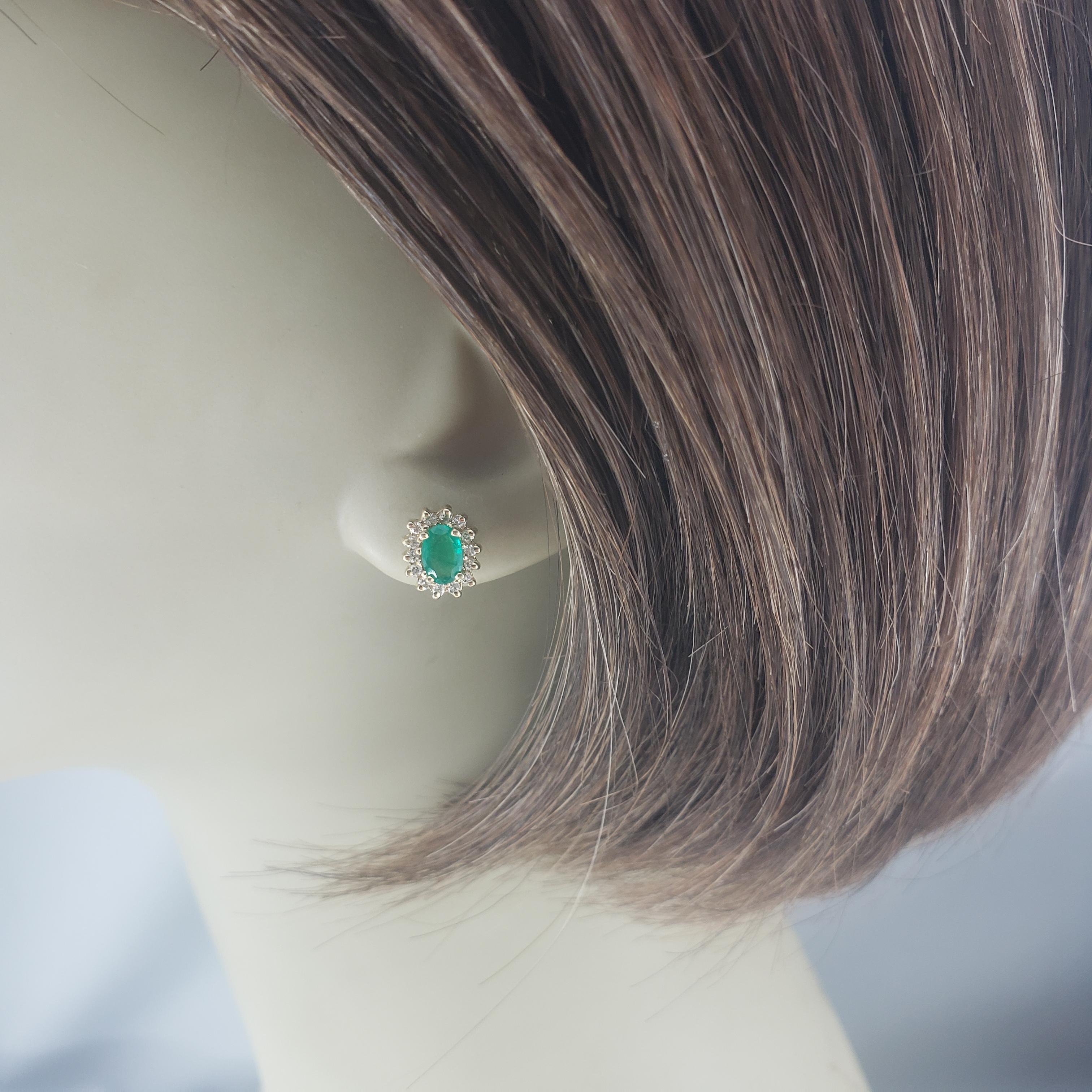 14 Karat Yellow Gold Emerald Diamond Halo Stud Earrings  #19463 For Sale 2