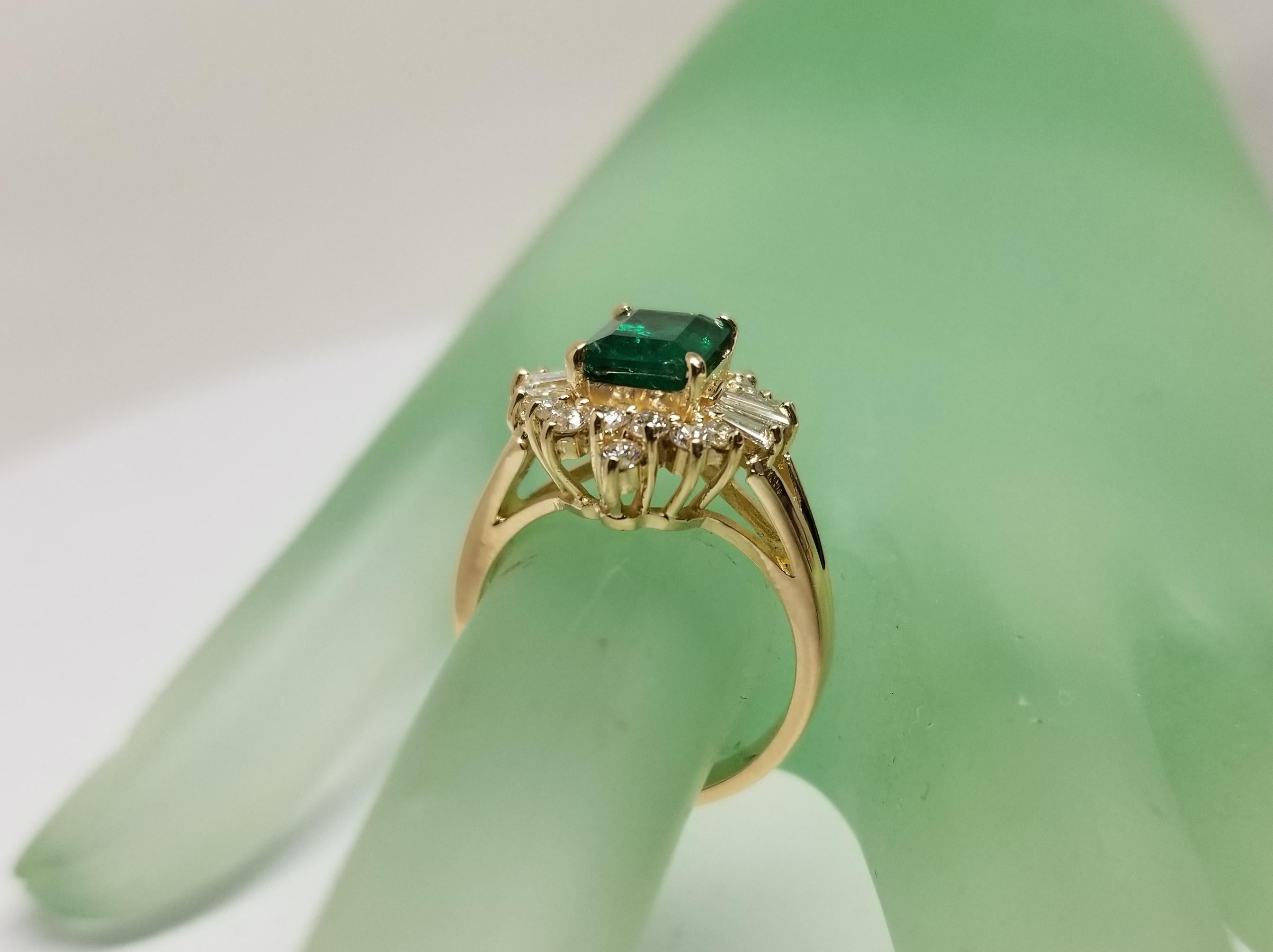 GIA Certified Emerald 14 Karat Yellow Gold Emerald Diamond Ring 1