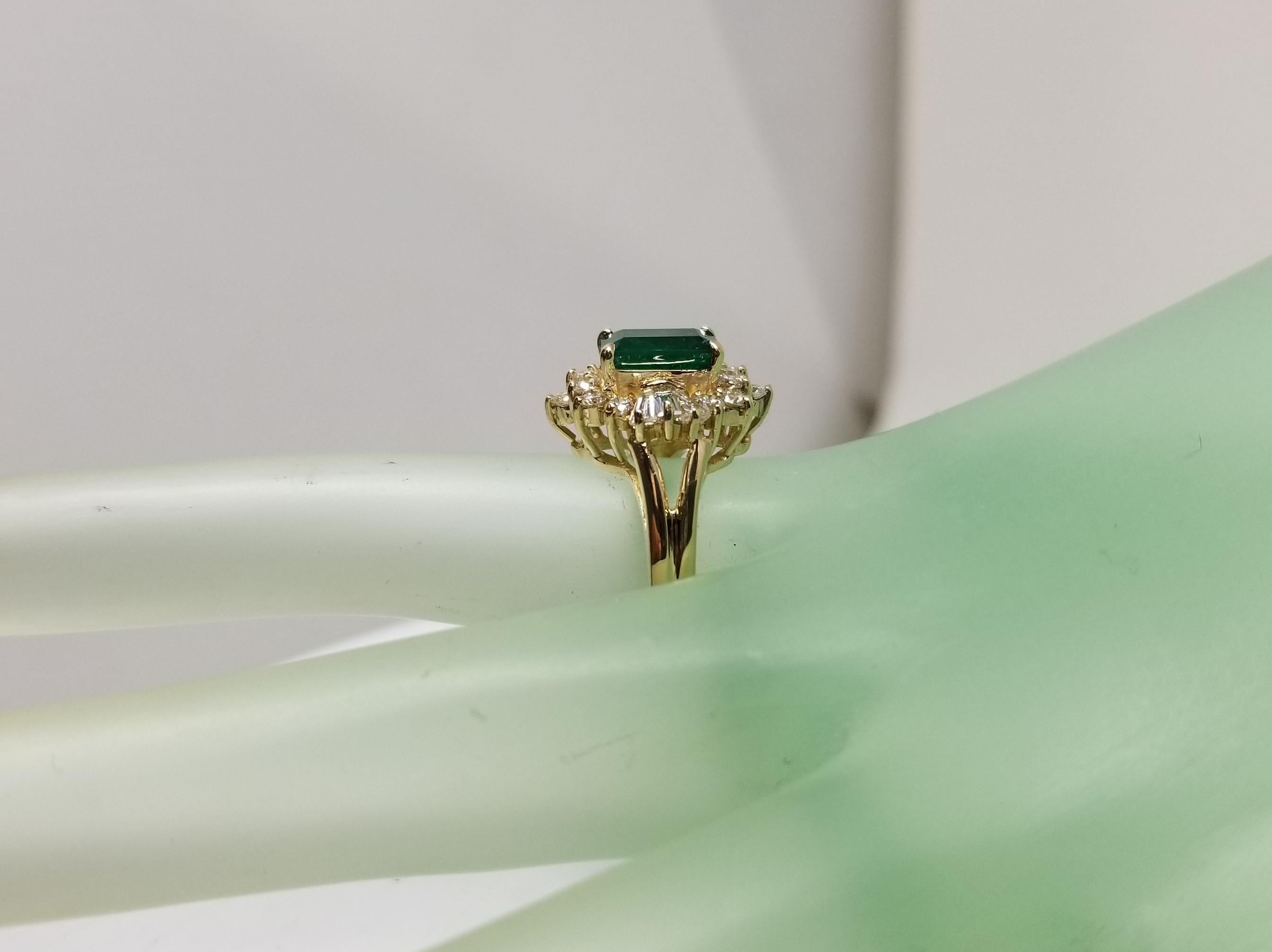 GIA Certified Emerald 14 Karat Yellow Gold Emerald Diamond Ring 2