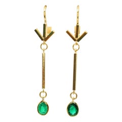 14 Karat Yellow Gold Emerald Drop Earrings