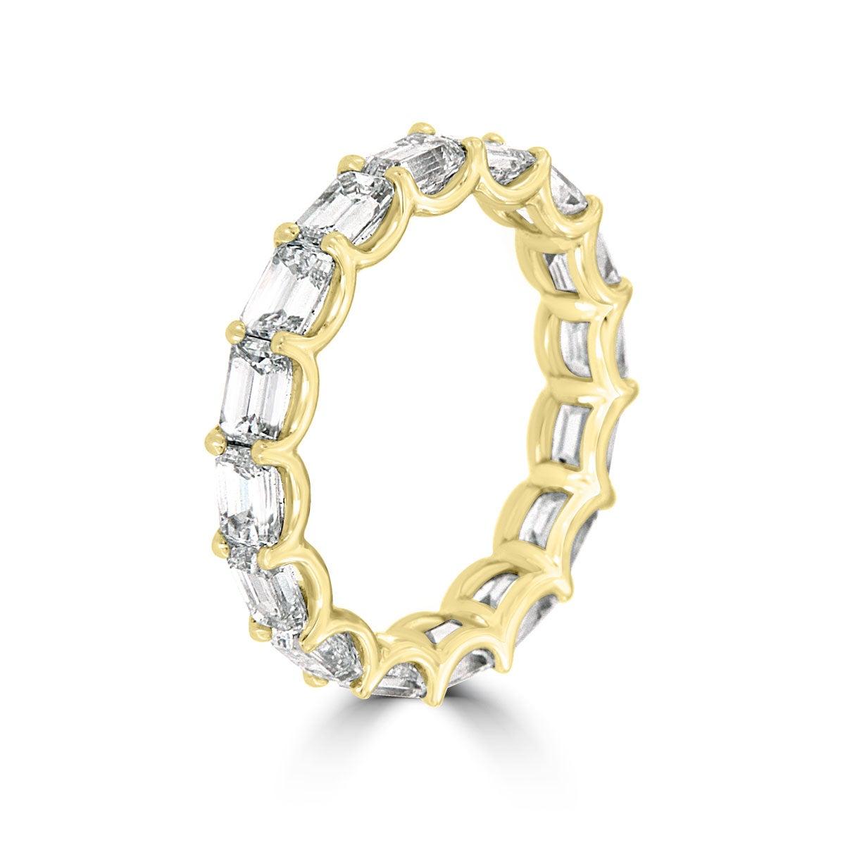 For Sale:  14 Karat Yellow Gold Emerald Eternity Diamond Ring '3 3/4 Carat' 2