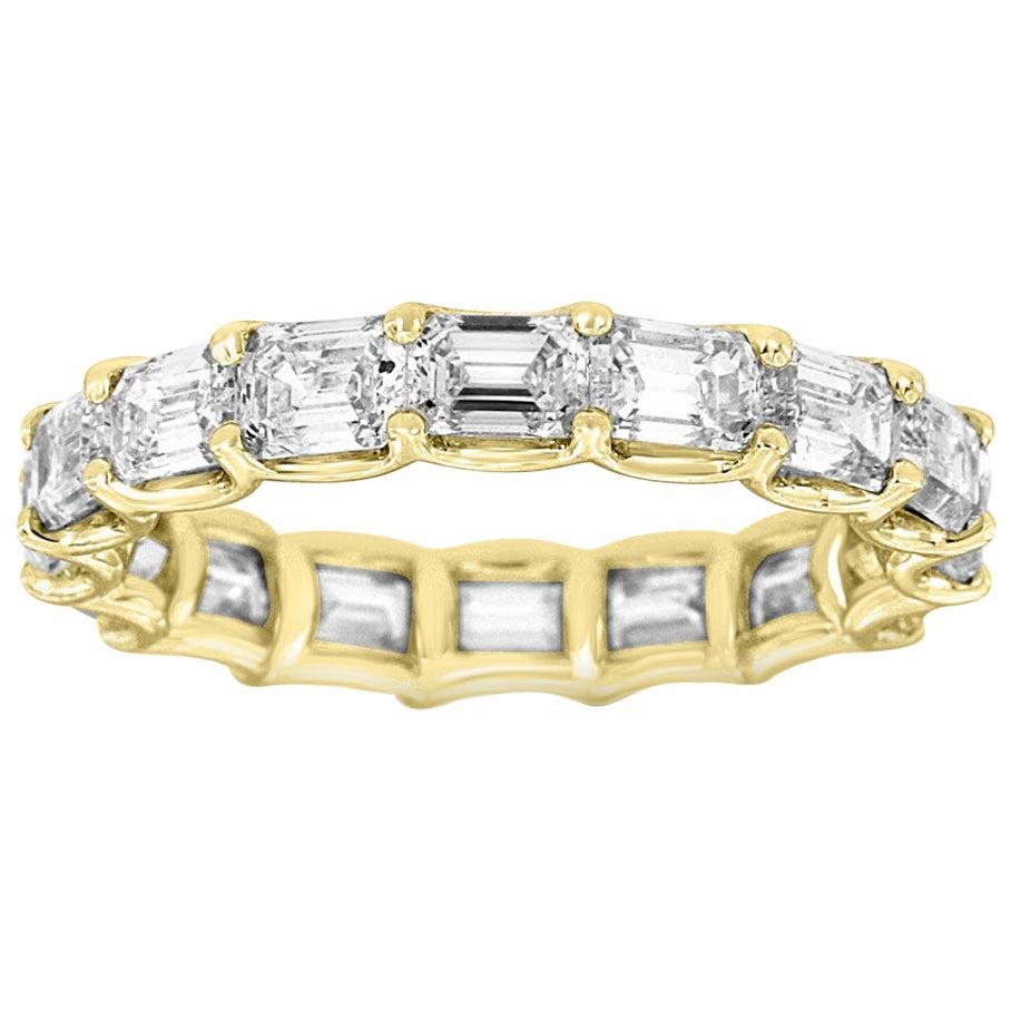 For Sale:  14 Karat Yellow Gold Emerald Eternity Diamond Ring '3 3/4 Carat'