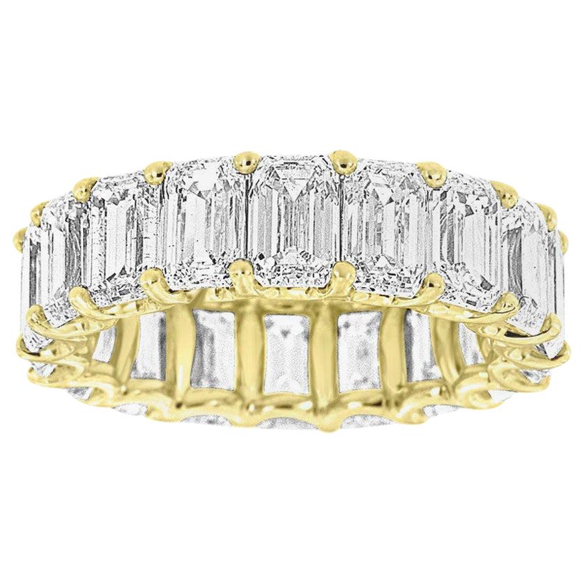 Bague d'éternité en or jaune 14 carats avec diamants et émeraude 9 1/2 carats