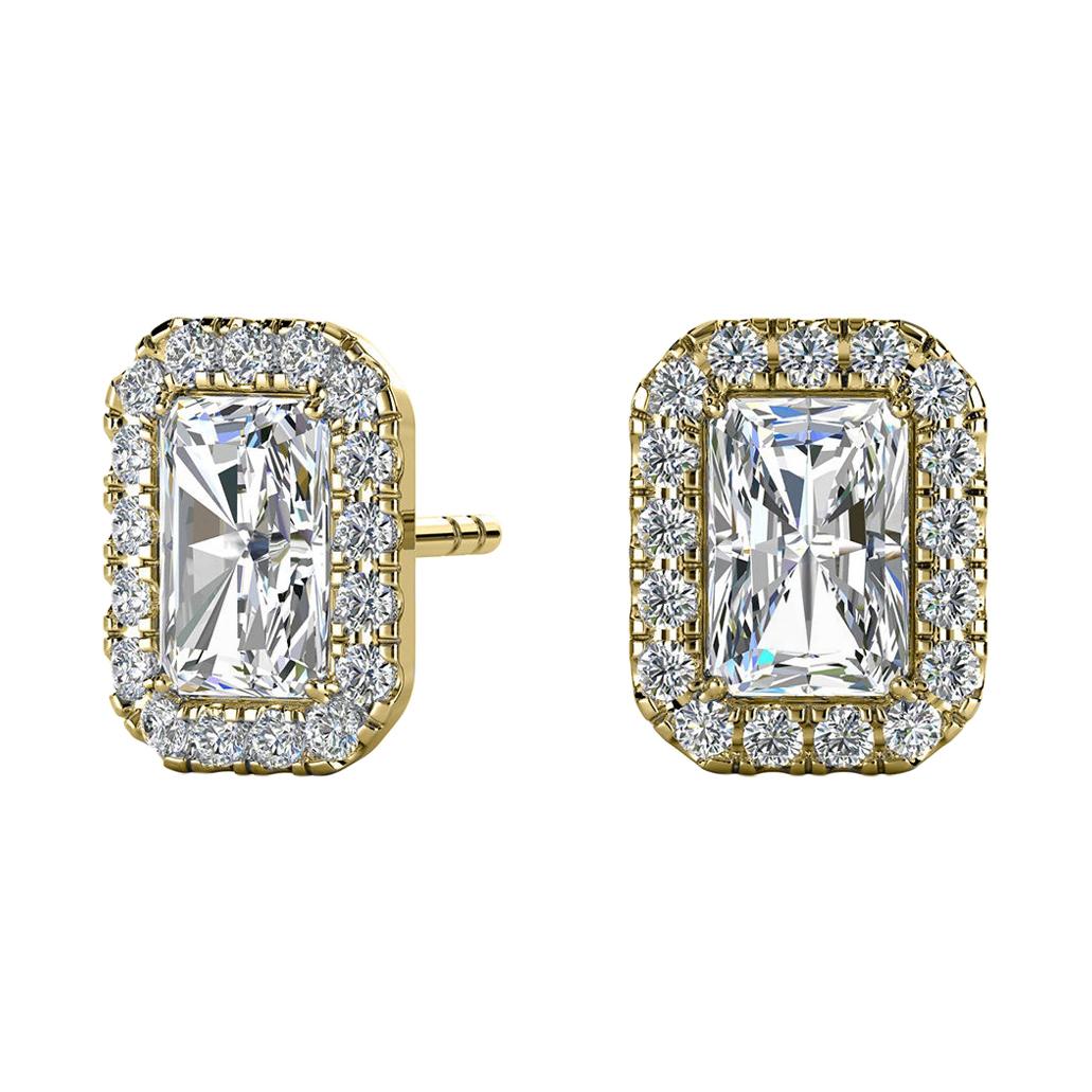 14 Karat Yellow Gold Emerald Halo Diamond Earrings '1 1/2 Carat'