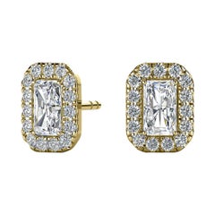 14 Karat Yellow Gold Emerald Halo Diamond Earrings '1 Carat'