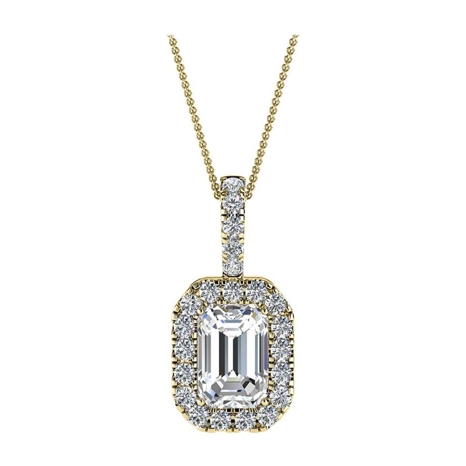 14 Karat Yellow Gold Emerald Halo Diamond Pendant '1/2 Carat' For Sale