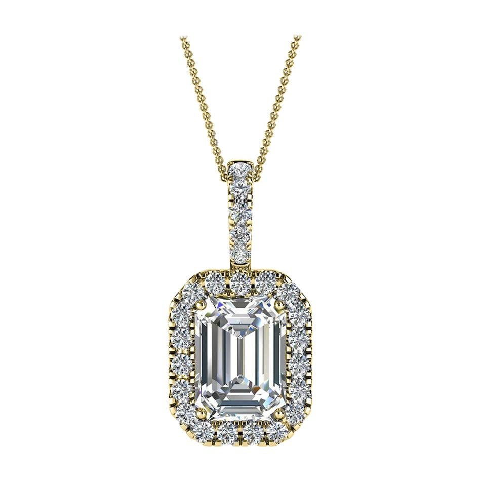 14 Karat Yellow Gold Emerald Halo Diamond Pendant '3/4 Carat'