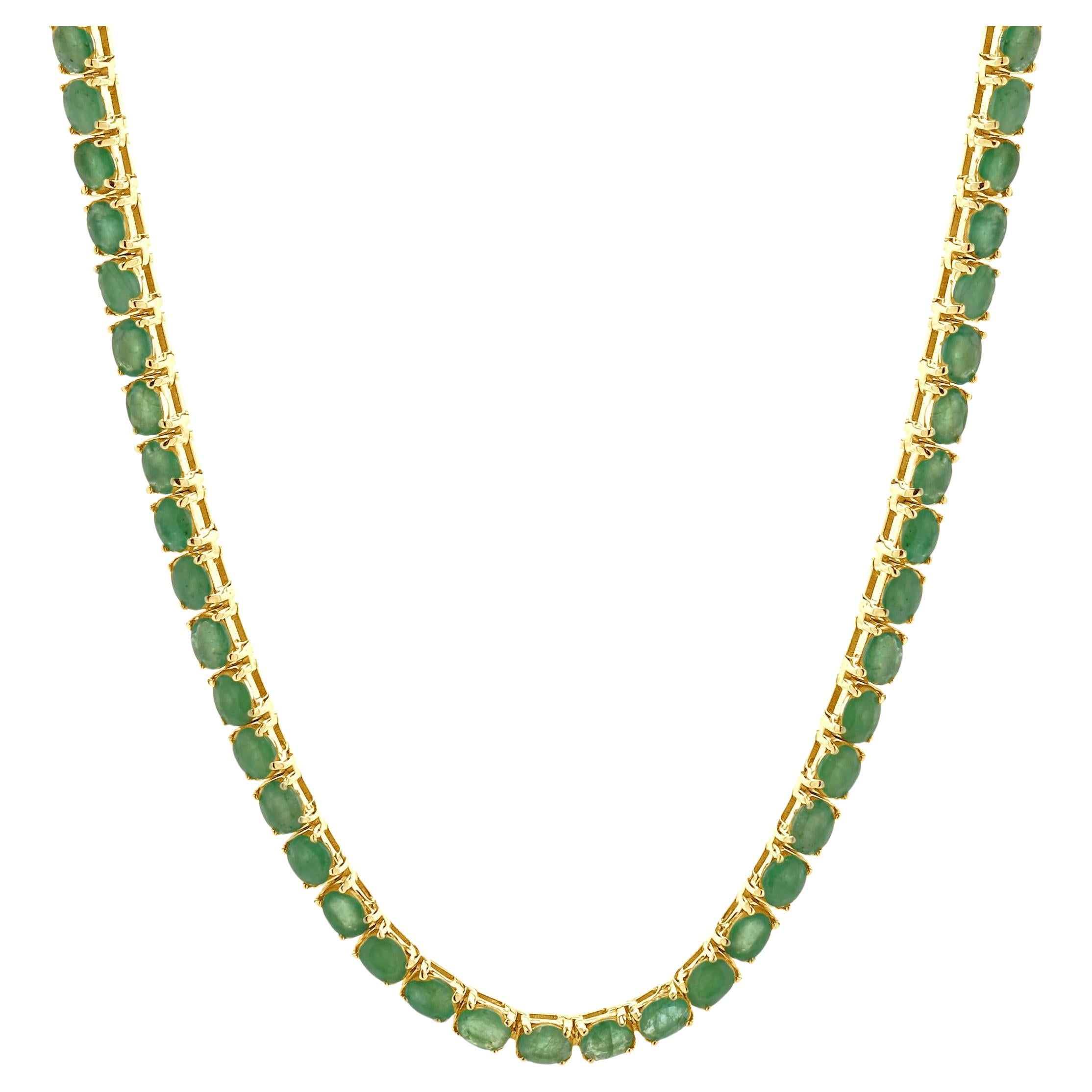 14 Karat Yellow Gold Emerald Inline Necklace
