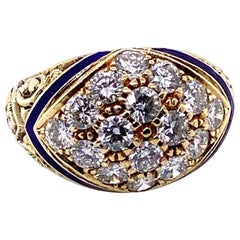 14 Karat Yellow Gold, Enamel and Diamond Engraved Dress Ring
