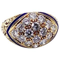 Vintage 14 Karat Yellow Gold, Enamel and Diamond Engraved Dress Ring