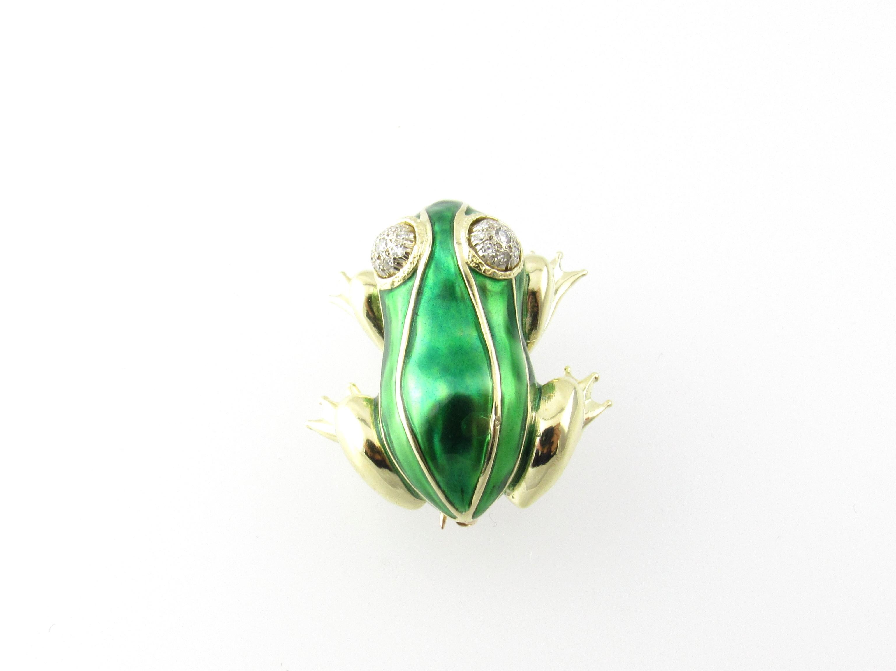 14 Karat Yellow Gold, Enamel and Diamond Frog Pin or Brooch In Good Condition In Washington Depot, CT