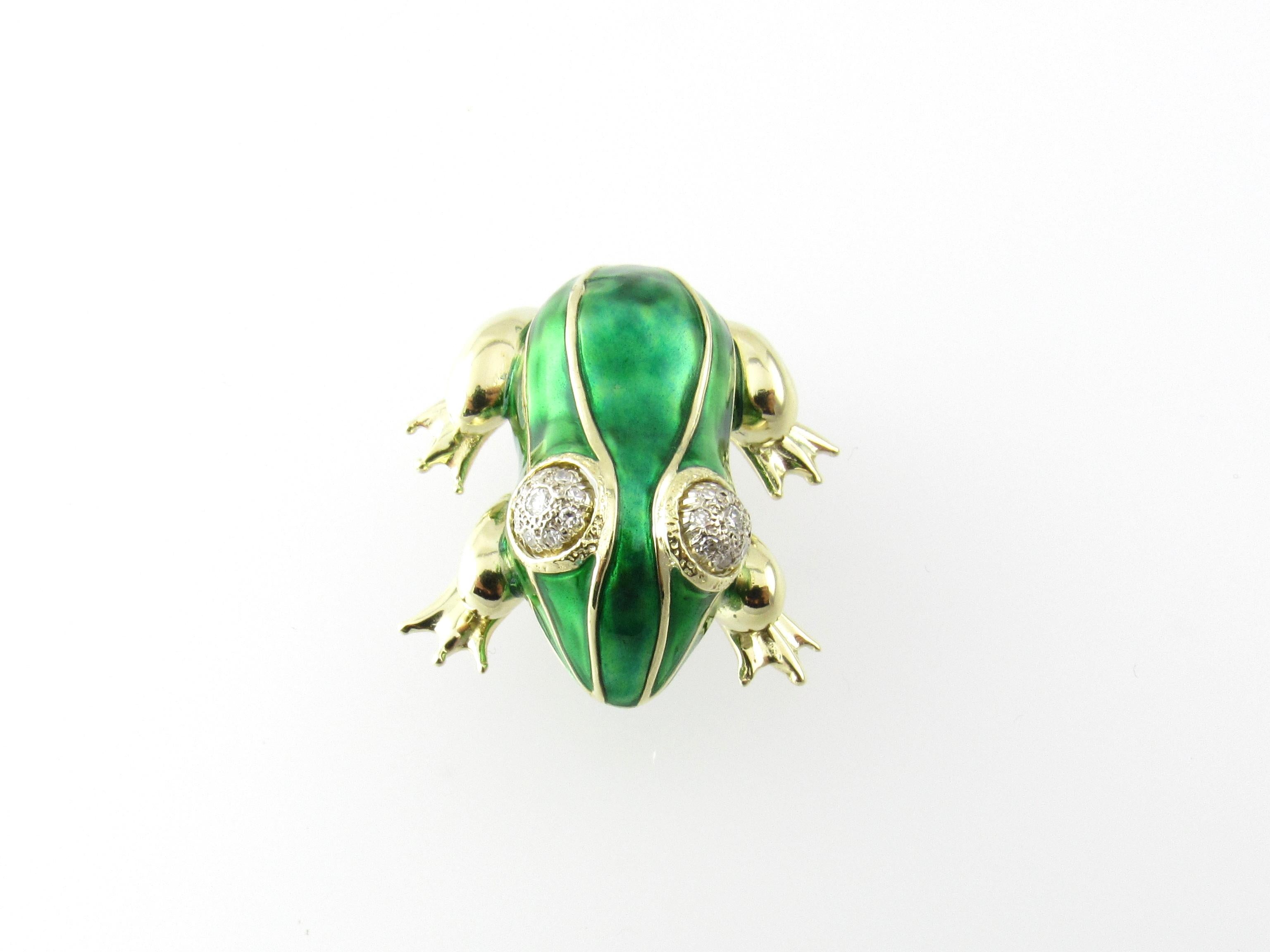 Women's 14 Karat Yellow Gold, Enamel and Diamond Frog Pin or Brooch