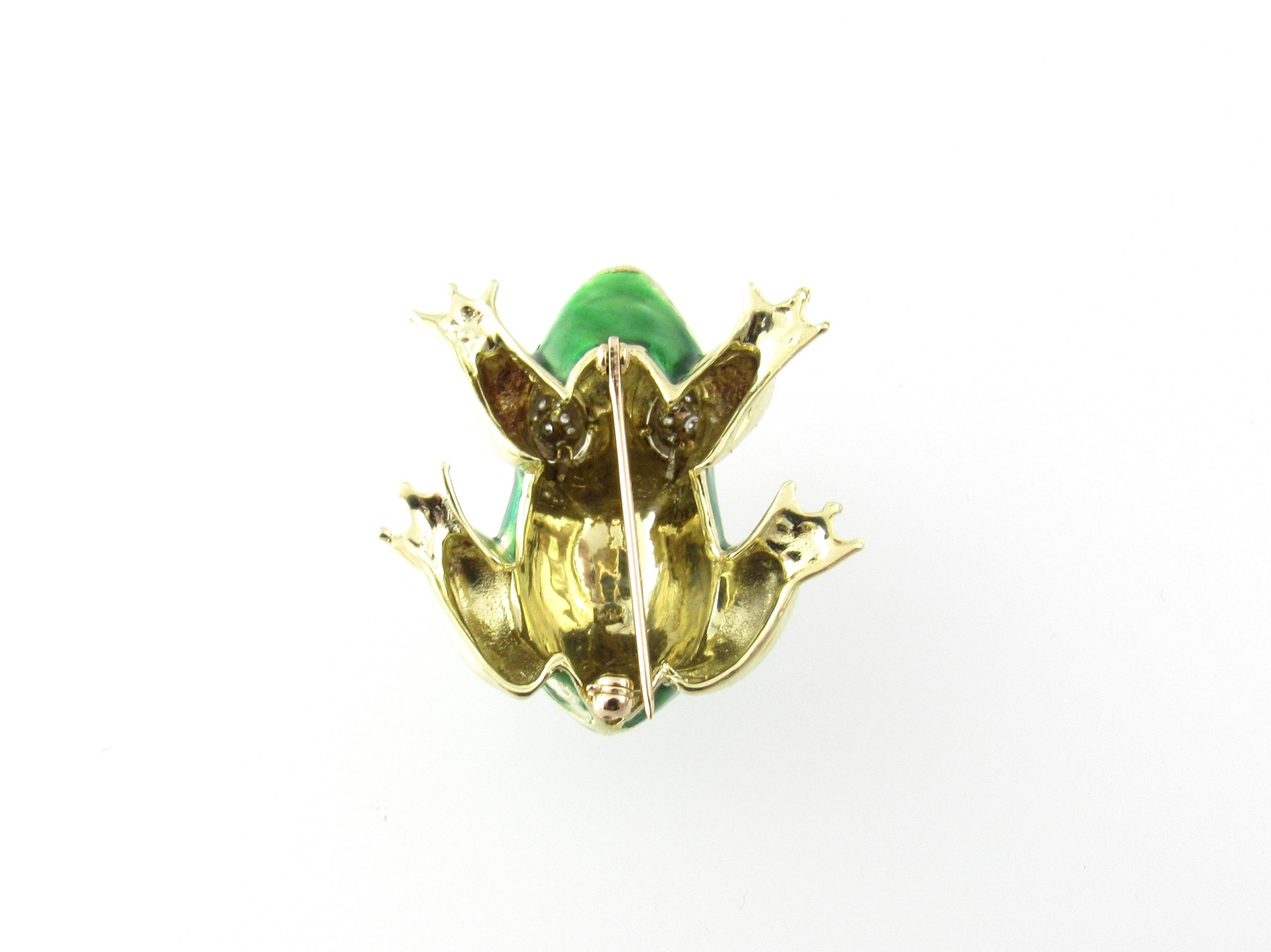 14 Karat Yellow Gold, Enamel and Diamond Frog Pin or Brooch 1