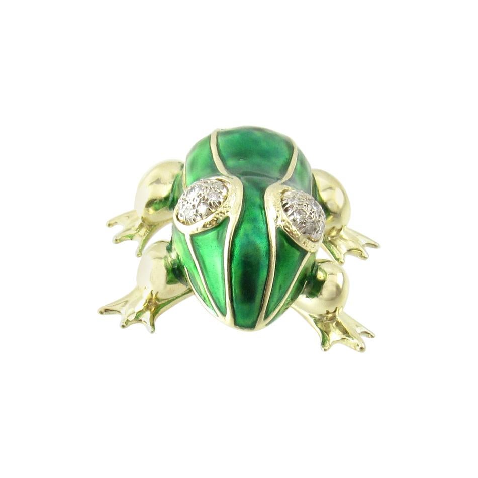 14 Karat Yellow Gold, Enamel and Diamond Frog Pin or Brooch