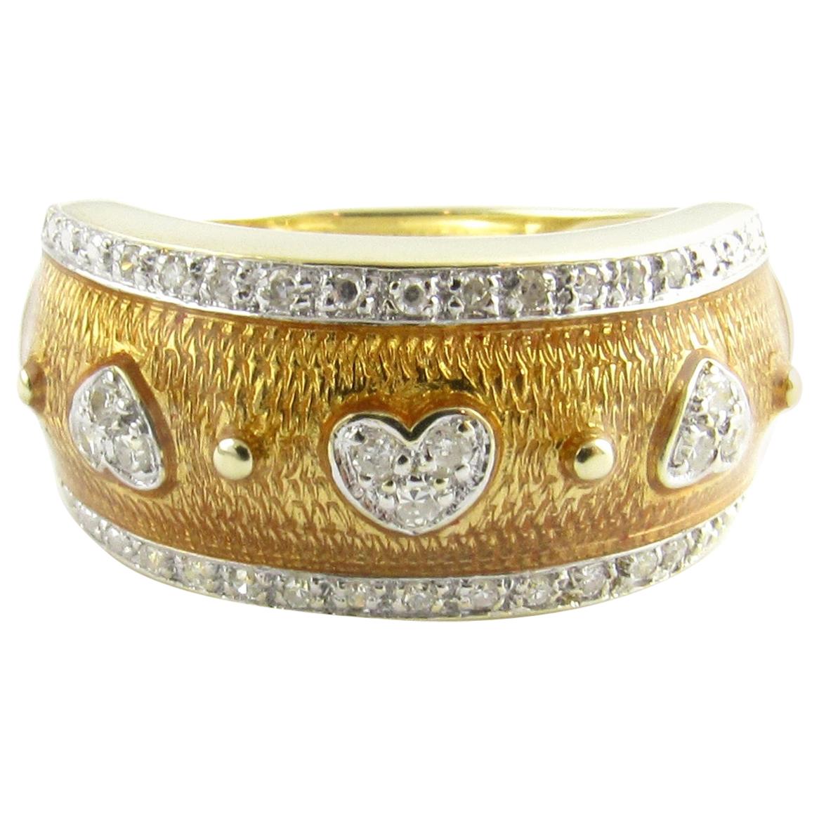 14 Karat Yellow Gold Enamel and Diamond Ring