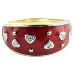 Vintage 14 Karat Yellow Gold Enamel and Diamond Ring