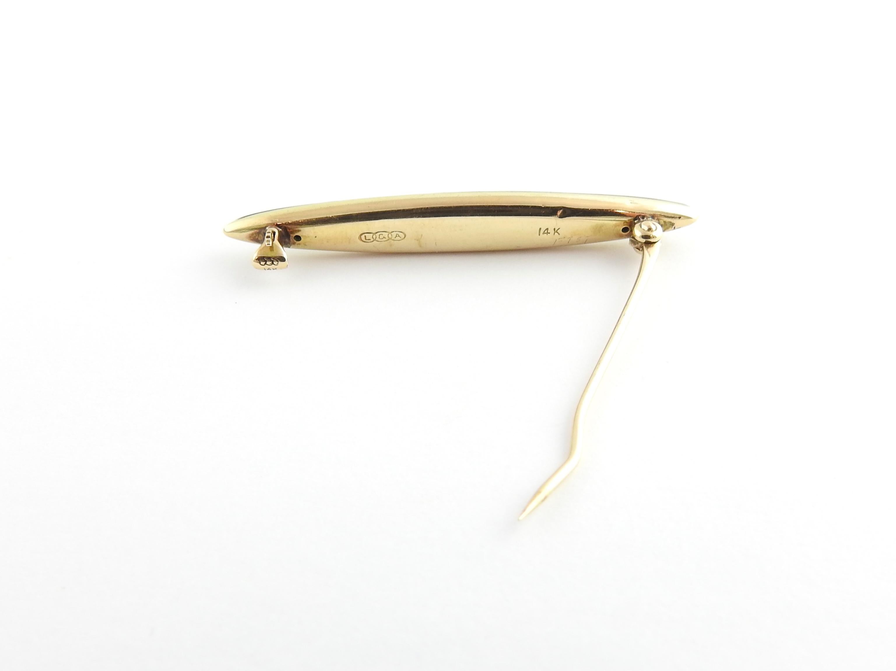 14 Karat Yellow Gold Enamel and Pearl Brooch / Pin In Good Condition For Sale In Washington Depot, CT