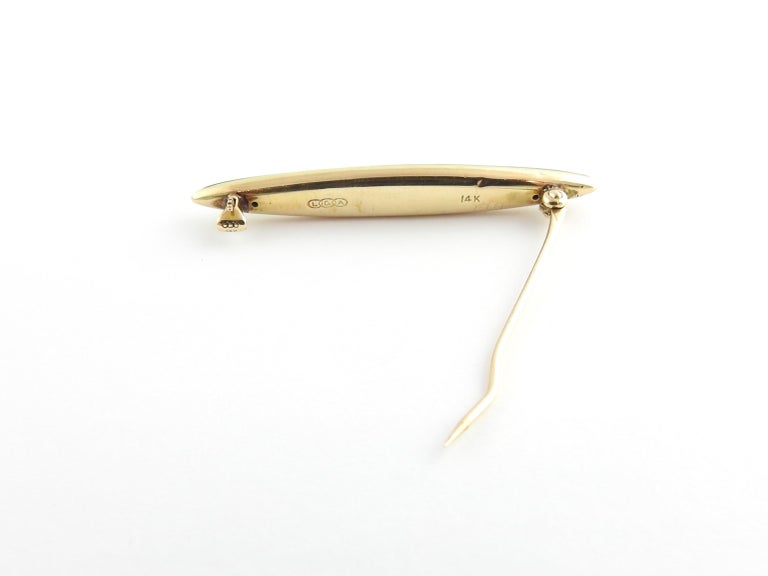14 Karat Yellow Gold Enamel and Pearl Brooch / Pin For Sale at 1stDibs