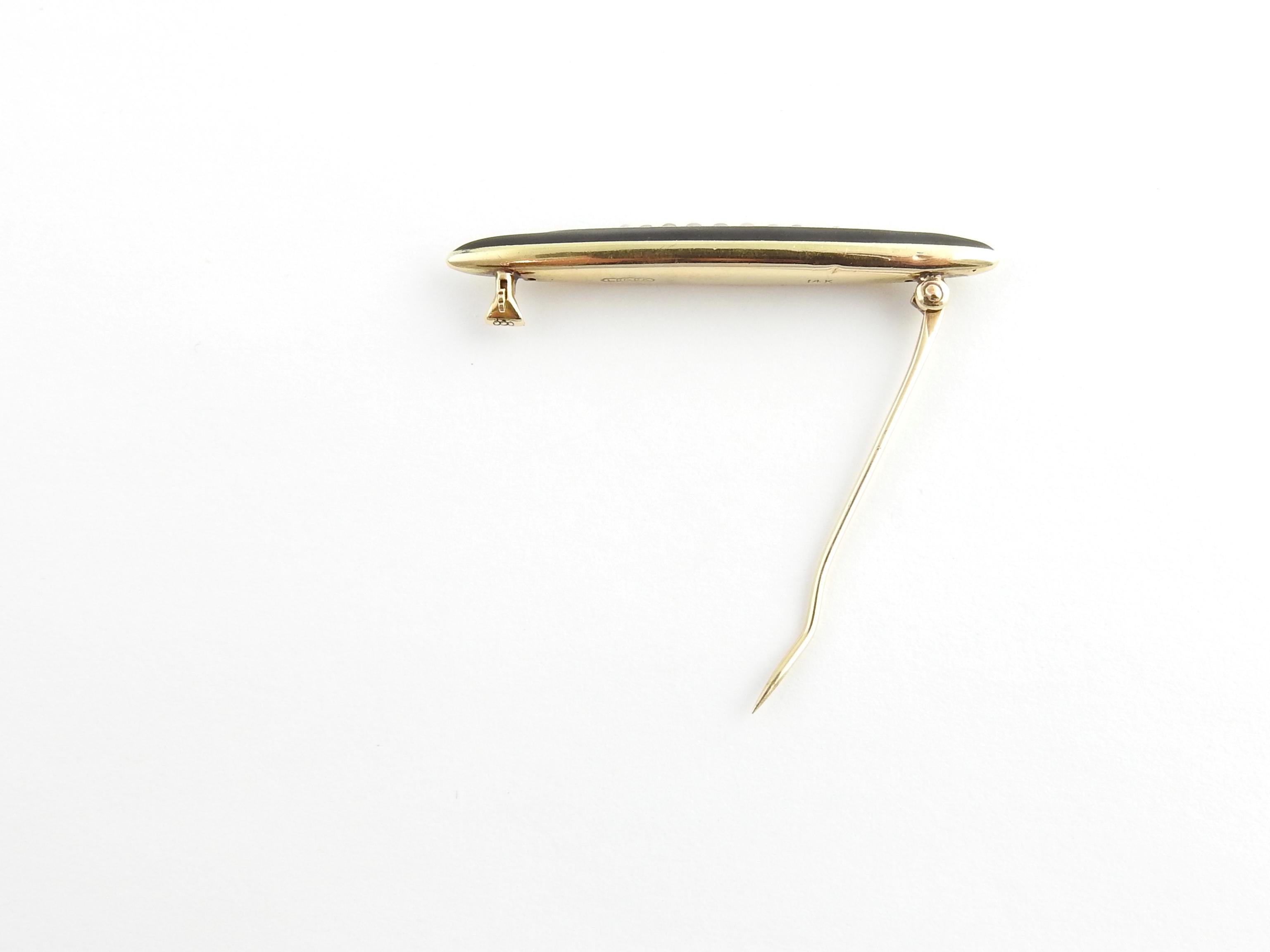 Women's 14 Karat Yellow Gold Enamel and Pearl Brooch / Pin For Sale