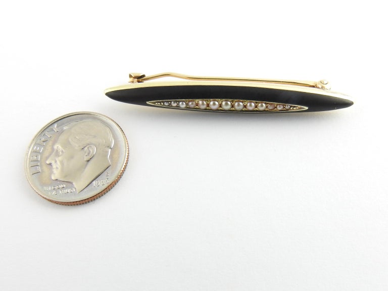 14 Karat Yellow Gold Enamel and Pearl Brooch / Pin For Sale at 1stDibs