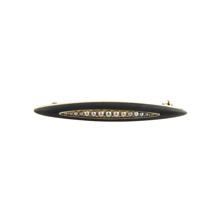 14 Karat Yellow Gold Enamel and Pearl Brooch / Pin For Sale at 1stDibs