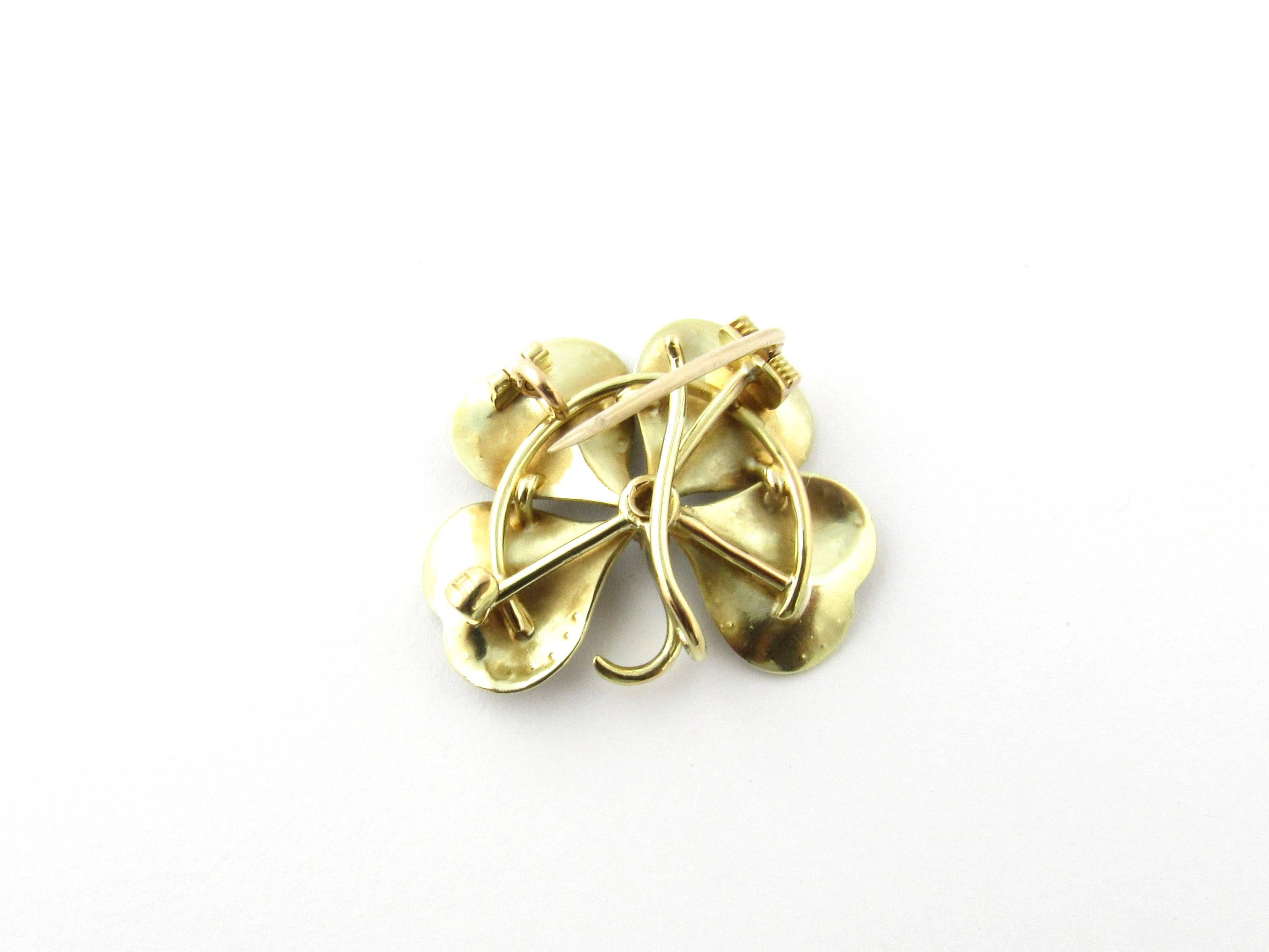 Women's 14 Karat Yellow Gold Enamel and Seed Pearl Shamrock Pendant or Brooch For Sale